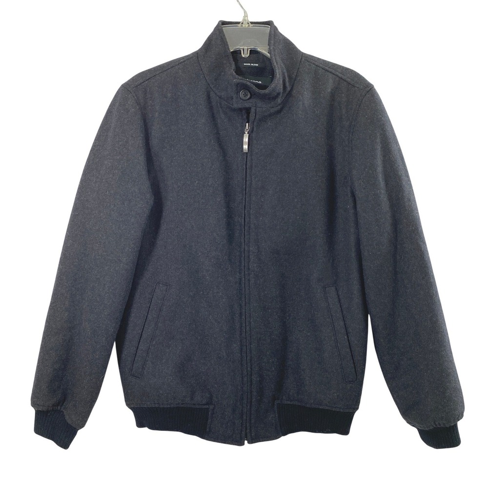 Claiborne Jacket Mens Small Gray Wool Blend Bomber Full Zip Quilted Lined Warm